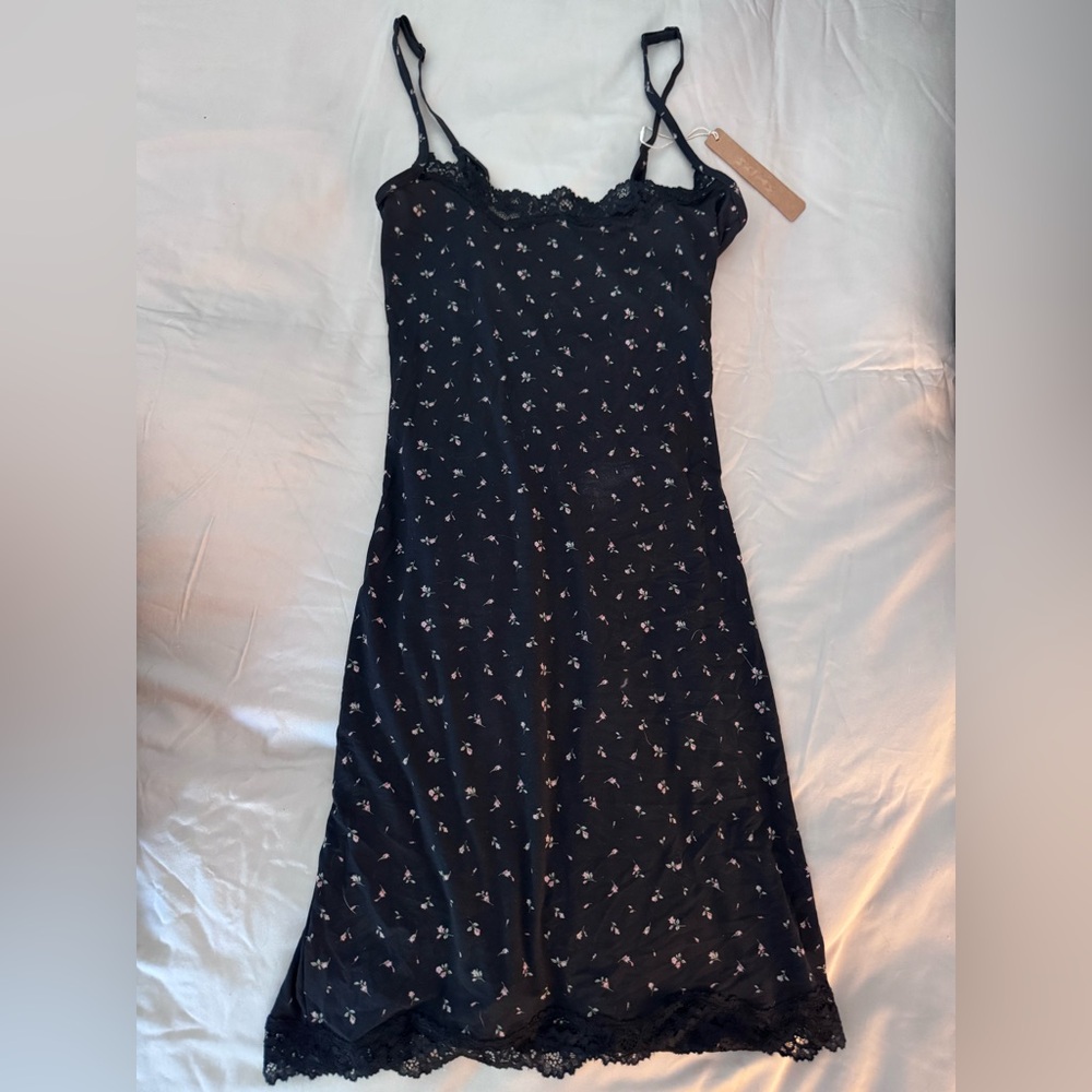 SKIMS Black Floral Midi Dress